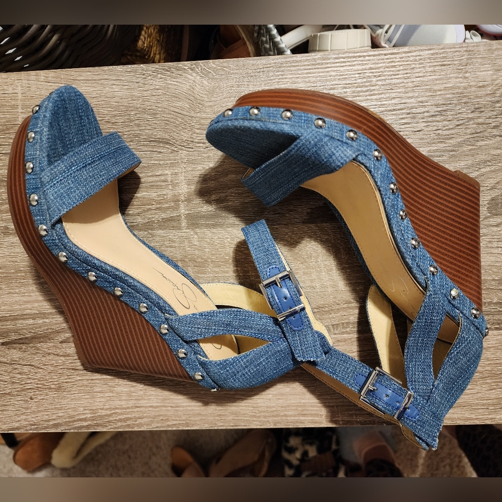 Jessica simpson denim wedge heel